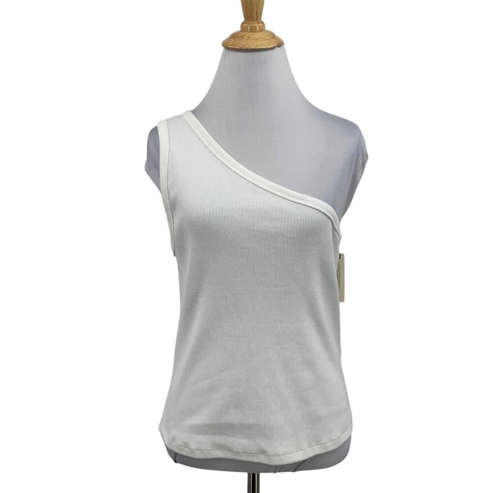 Pilcro Top Womens L Large White Zelda Ribbed One Shoulder Top Anthropologie